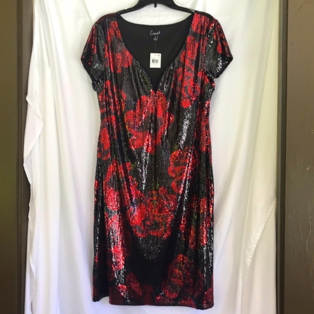 Connected Sequined Dress, Blk/Red, Sz 16, New